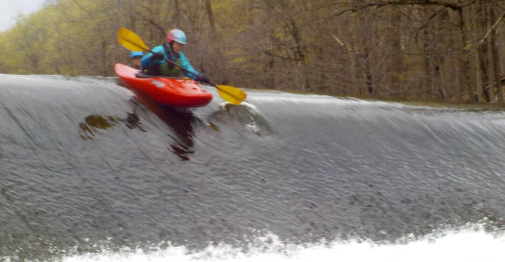 Jo-ann on the Moodna's 2nd dam back when the water kicked up more.